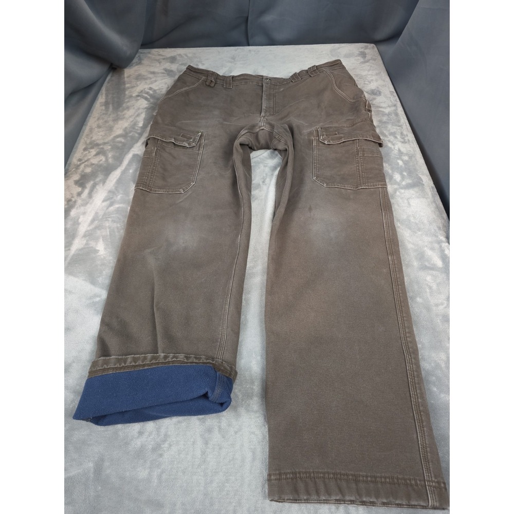 Duluth Trading Flex Fire Hose HD Fleece Lined Pants Men 42x34 Brown Cargo